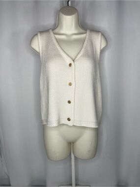 NWT Abercrombie & Fitch Ivory Knit Sweater Vest Gold Button XL Cotton Blend